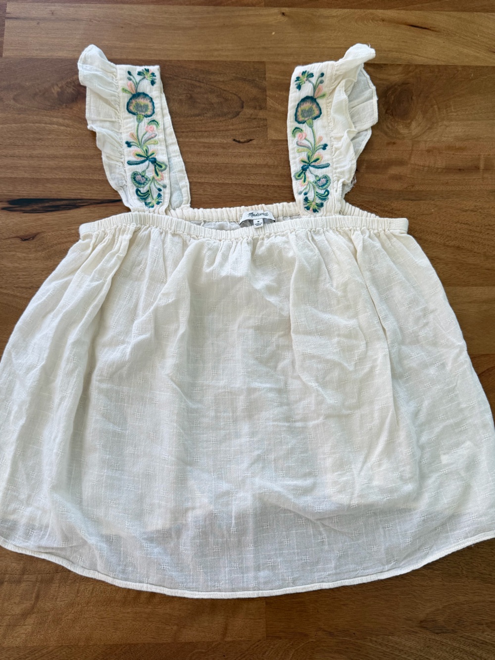 Madewell 100% Cotton Cream Flowy Tank with Embroidered Ruffle Straps Size Medium